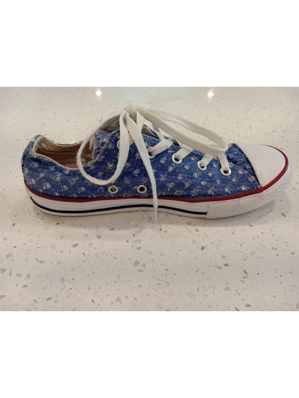 Converse Chuck Taylor Juniors Size 4 Light Blue Denim White Star Double Tongue 4